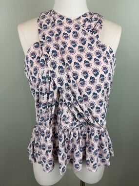 NWT LOFT Pink floral peplum crossover halter tank top features a pink base sz 10